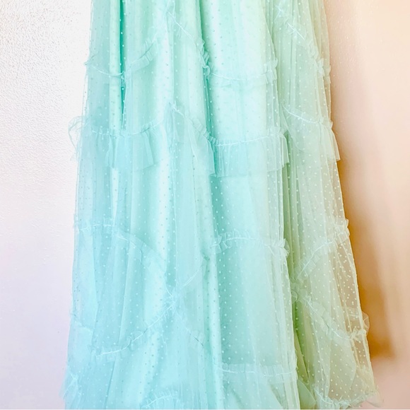 Polagram Mint Green Tulle Swiss Dot Smocked Tiered Dress. - Picture 6 of 16